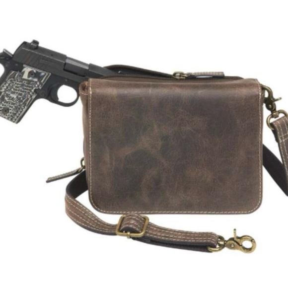 Gun Tote’n Mamas Distressed Leather Crossbody Messenger Bag Conceal Carry - Picture 1 of 9